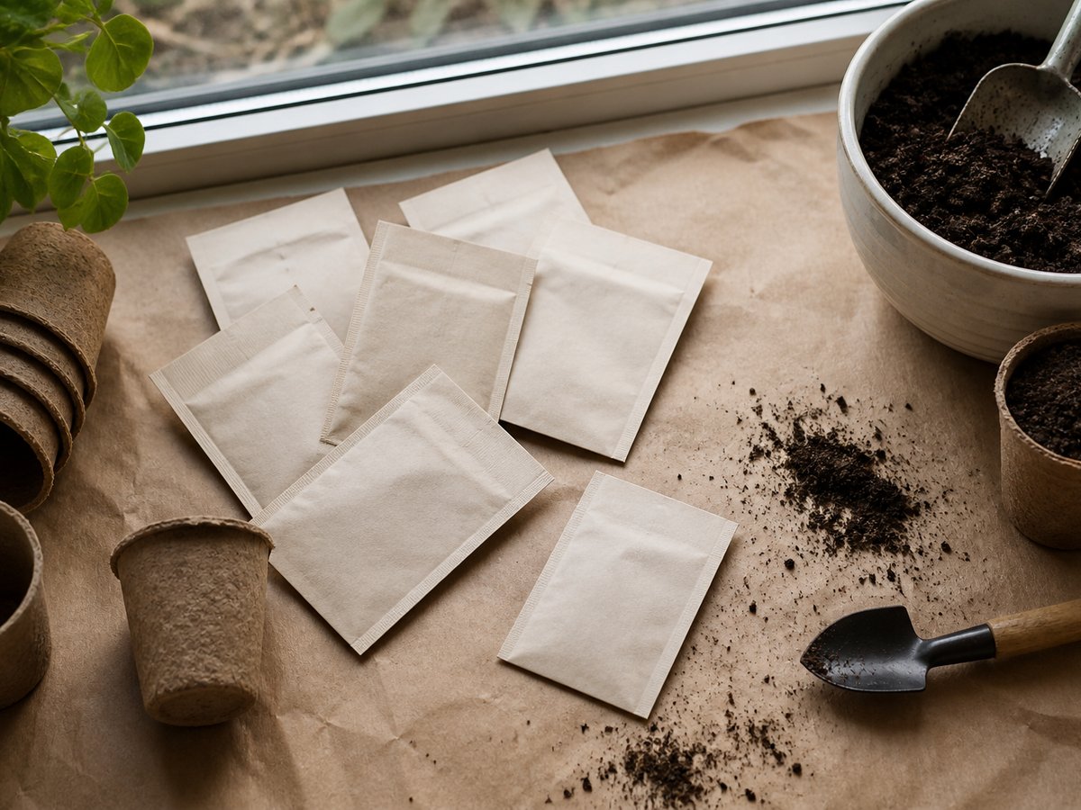 Seed starting supplies on parchment
