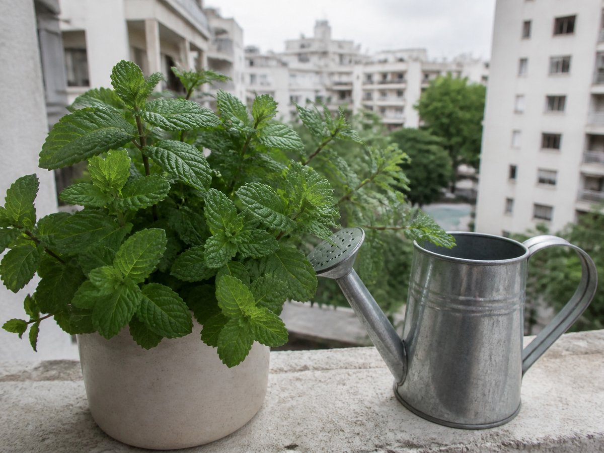 Mint on a balcony ledge