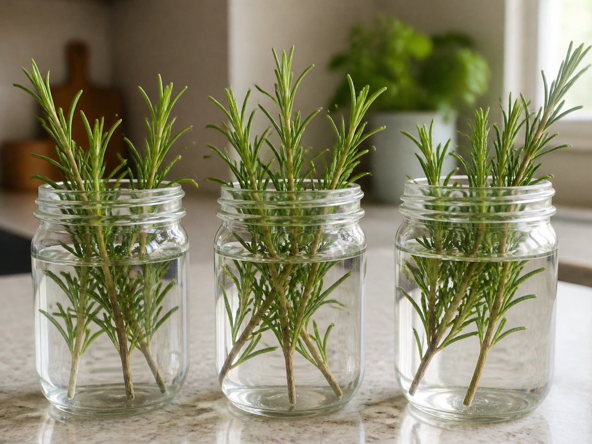 Rosemary cuttings in water
